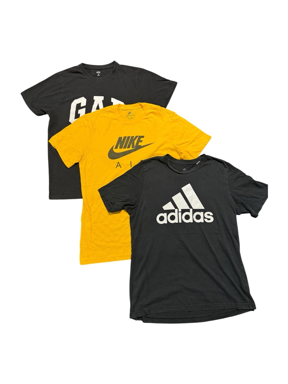 Nike Adidas GAP Men’s Graphic T-Shirt Lot of 3 Black Yellow Logo Tees